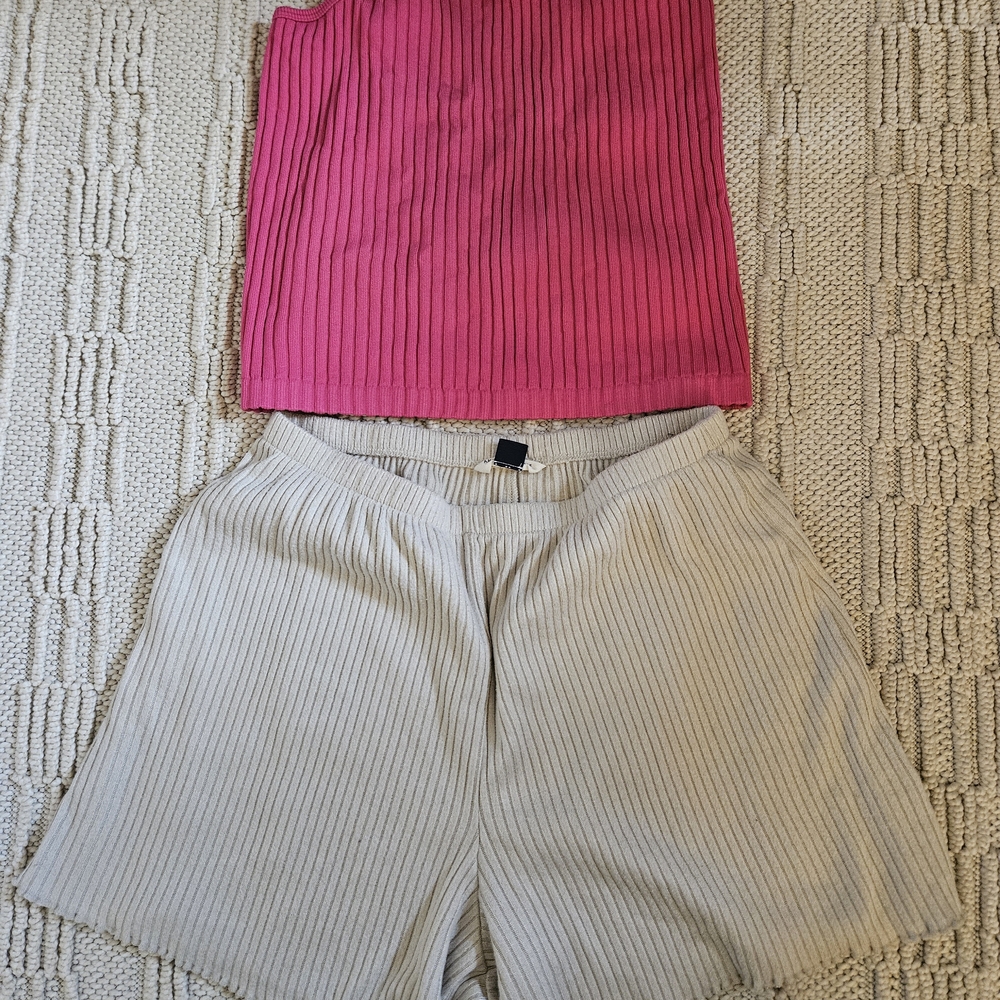 Cute PJ Bundle - Pink Tank and High-Waist Cream Shorts